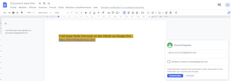 Envoyer lien infecte Google