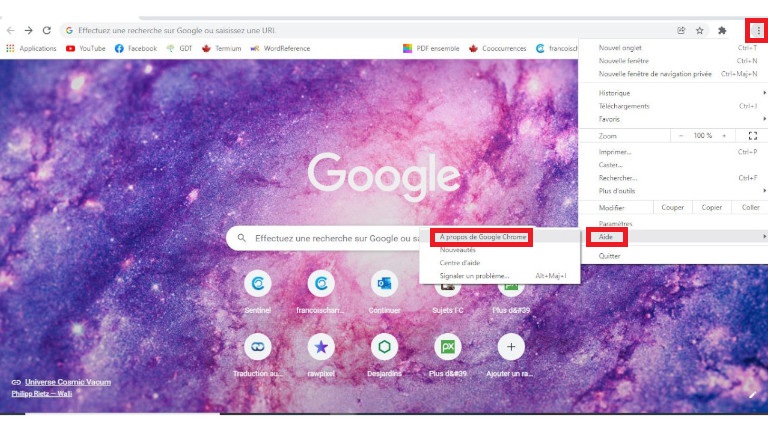 Google Chrome mettre à jour navigateur site web internet