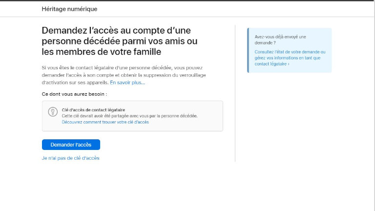 h&eacute;ritage demander acc&egrave;s compte Apple personne d&eacute;c&eacute;d&eacute;e