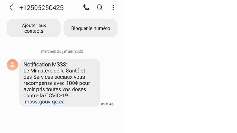 message texte frauduleux MSSS vaccins