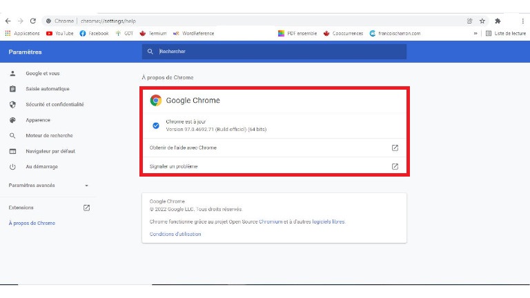 mettre &agrave; jour Google Chrome navigateur web internet