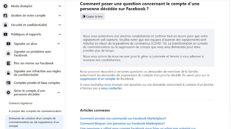 questions demande informations fermeture compte Facebook fermer supprimer