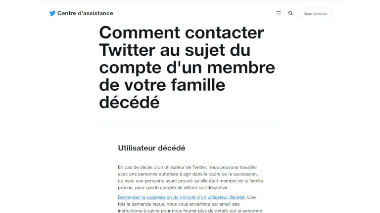 Signaler twitter d&eacute;c&egrave;s personne d&eacute;c&eacute;d&eacute;e fermeture compte