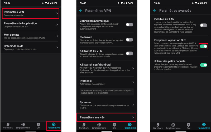 SurfShark VPN remplacer position GPS t&eacute;l&eacute;phone tablette Android