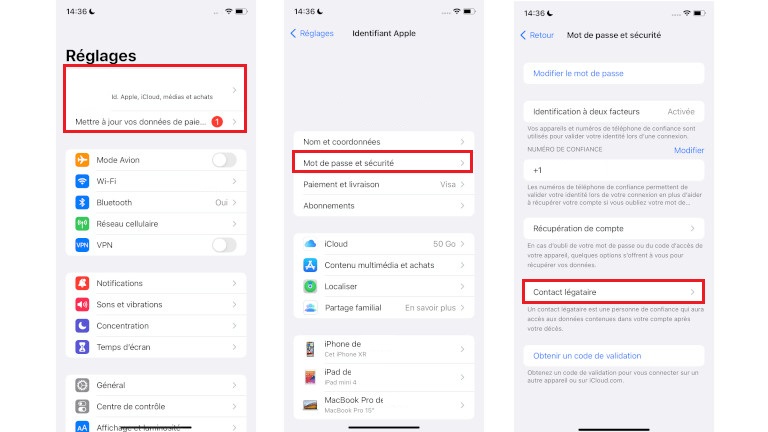 comment nommer contact l&eacute;gataire sur iPhone, iPad et iPod touch