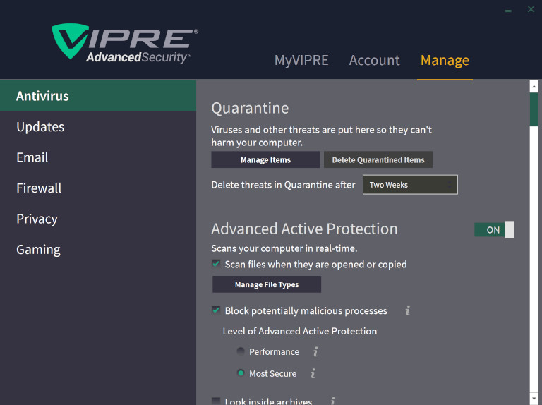 Interface antivirus Vipre