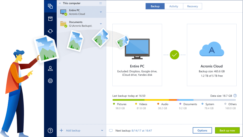 Les sauvegardes s'effectuent rapidement sur Acronis True Image. Acronis Ture Image sauvegarde en ligne backup PC Mac iOS Android ordinateur tablette téléphone