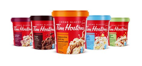 Les cinq saveurs de crème glacée de Tim Hortons.