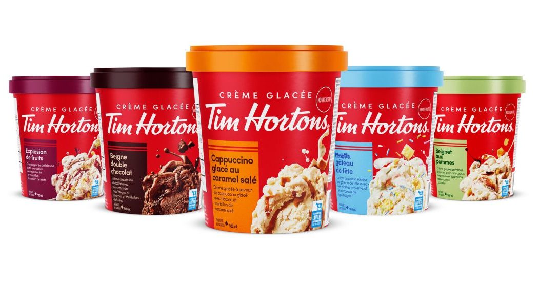 Les cinq saveurs de crème glacée de Tim Hortons.