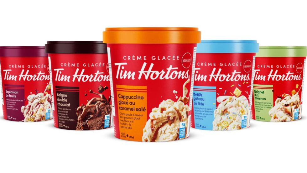 Les cinq saveurs de crème glacée de Tim Hortons.