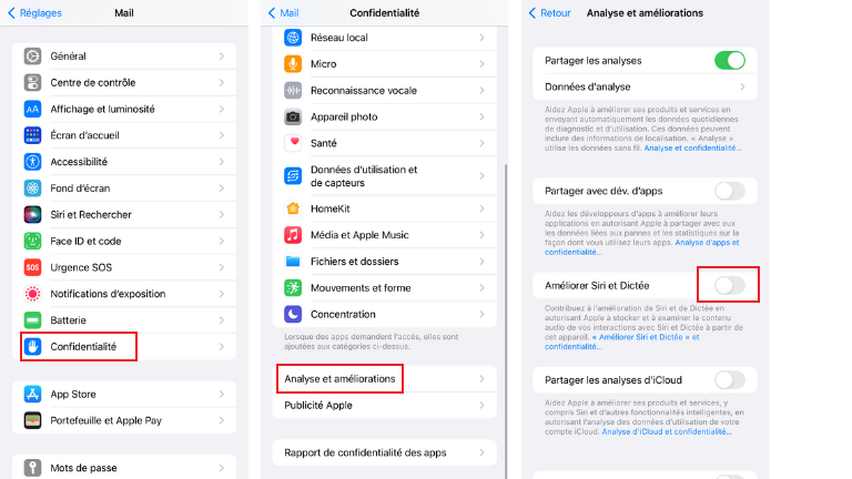 comment d&eacute;sactiver fonction am&eacute;liorer Siri dict&eacute;e iPhone iPad