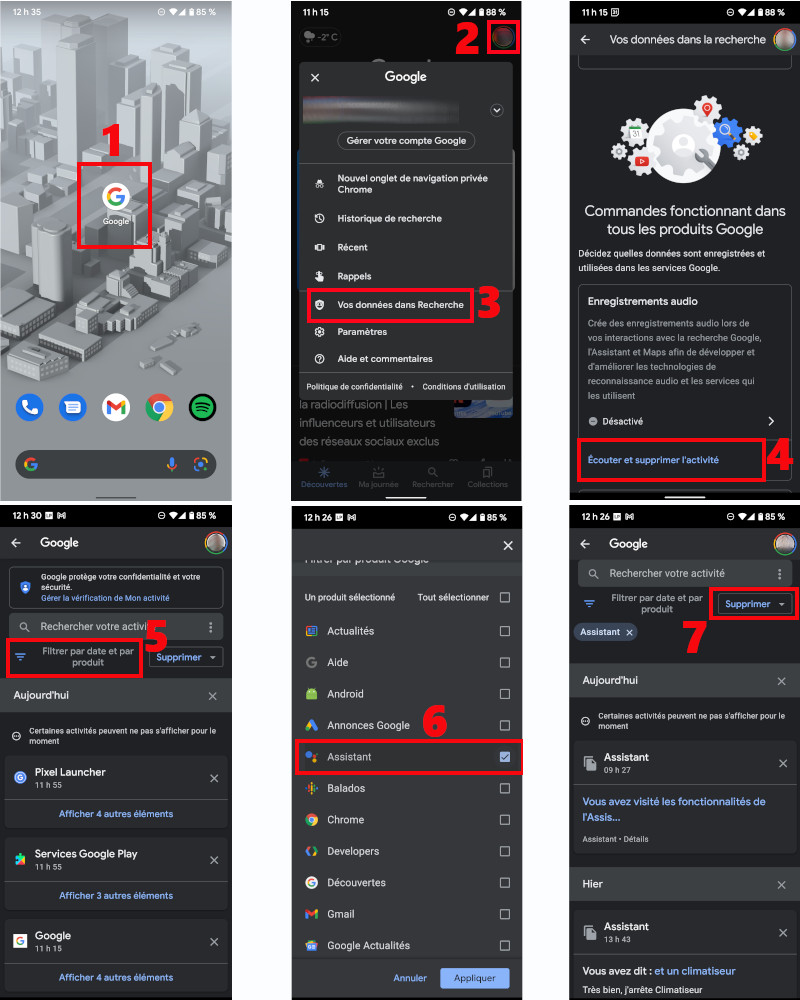 comment pour supprimer les enregistrements de notre assistant Google via un appareil mobile