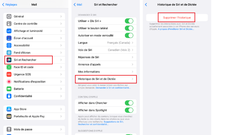comment supprimer historique Siri dict&eacute;e iPhone iPad