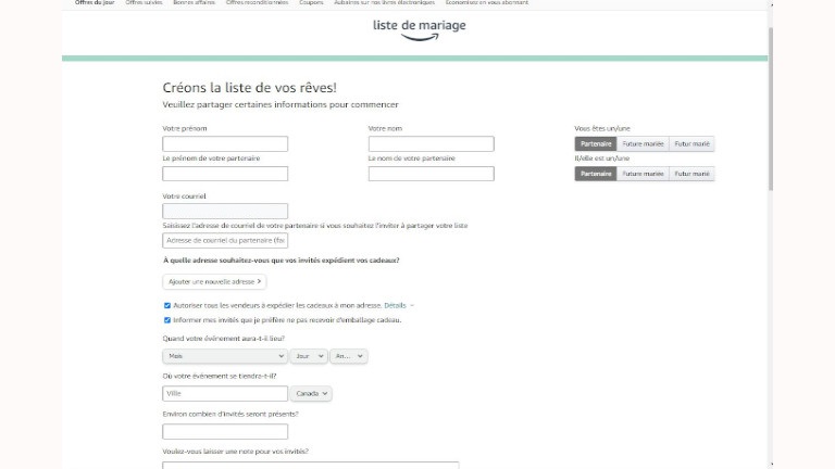 cr&eacute;er liste mariage cadeaux Amazon