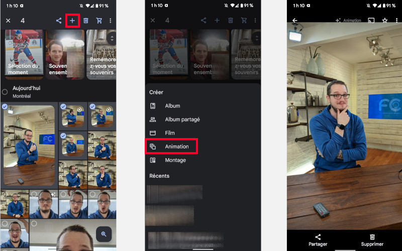 &Eacute;tapes cr&eacute;ation GIF images Google Photos