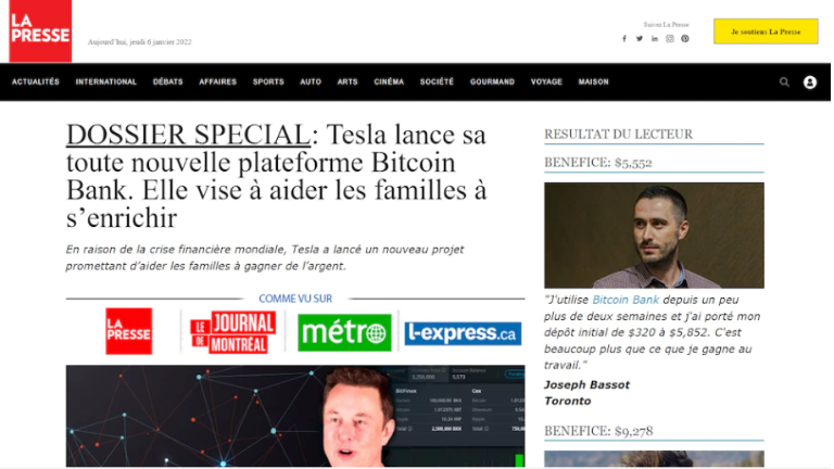 exemple faux article cryptomonnaie La Presse