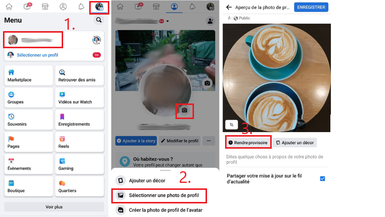 comment ajouter photo profil Facebook provisoire application