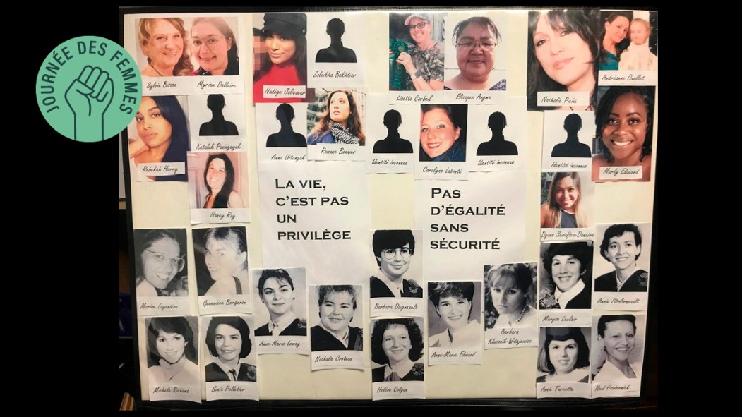 Les photos des victimes de Polytechnique et de celles de féminicide au Québec en 2021.