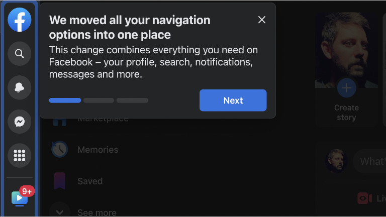 annonce nouveau design interface Facebook ic&ocirc;ne gauche &eacute;cran ordinateur