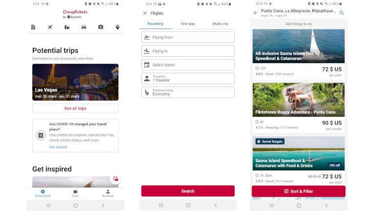 application cheaptickets billets avion rabais chambre h&ocirc;tel voyage vacances