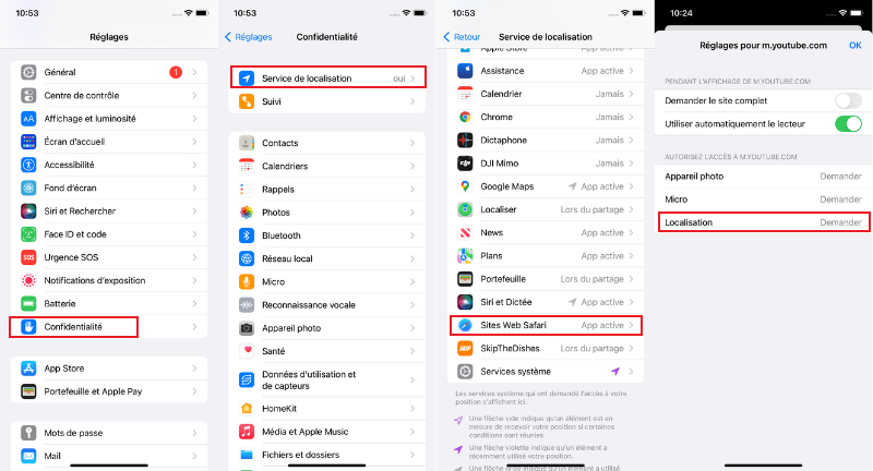 comment compl&egrave;tement retirer acc&egrave;s localisation Safari iOS
