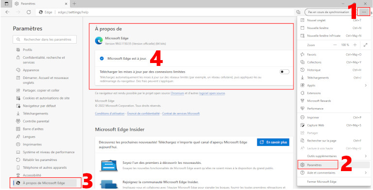 Comment mettre &agrave; jour navigateur Edge