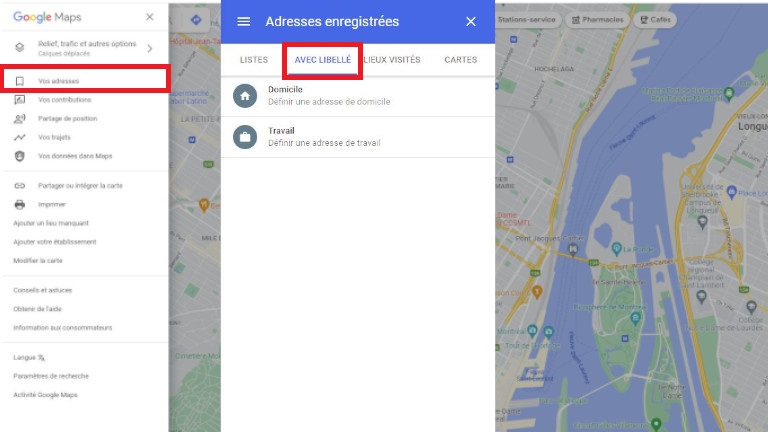 Google Maps changer adresse domicile travail ordinateur
