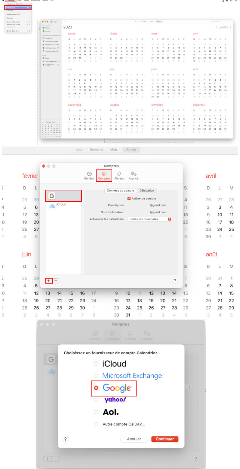 ordinateur ajouter &eacute;v&egrave;nements Google Agenda calendrier Apple mac