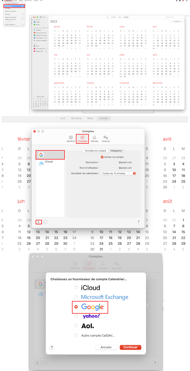 ordinateur ajouter évènements Google Agenda calendrier Apple mac