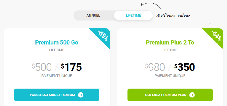 Plutôt que de payer un abonnement, pCloud propose un forfait « lifetime » bon pour 99 ans. paiement unique solution lifestyle stockage pCloud
