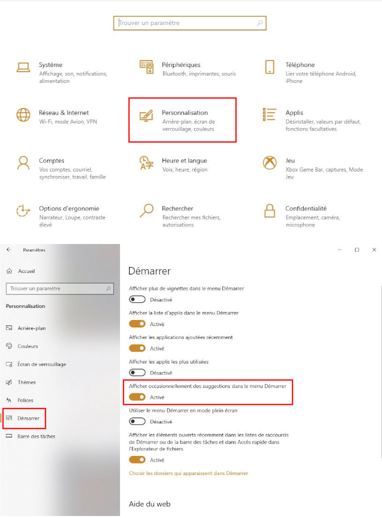 publicit&eacute; menu d&eacute;marrer Windows 10 microsoft identifiant publicitaire publicit&eacute;s cibl&eacute;es