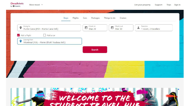 site web cheaptickets r&eacute;server billets avion chambre h&ocirc;tel activit&eacute;s location auto