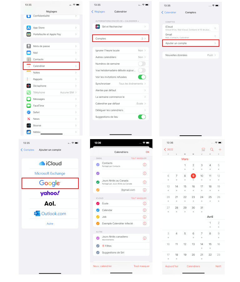 Comment synchroniser Google Agenda Calendrier Apple t&eacute;l&eacute;phone intelligent iPhone