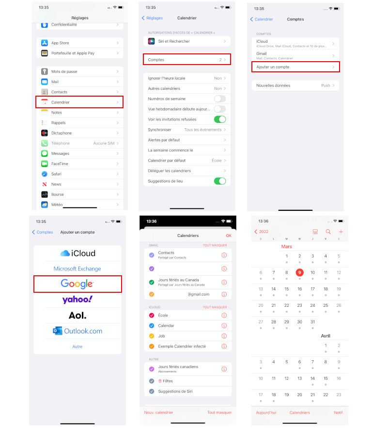 Comment synchroniser Google Agenda Calendrier Apple téléphone intelligent iPhone