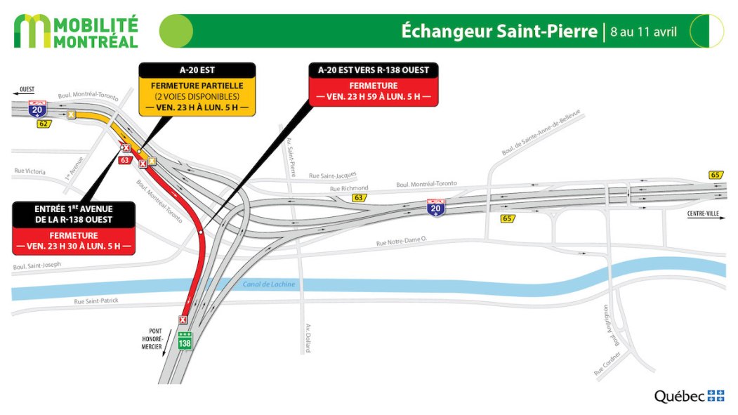 Plusieurs entraves à l’échangeur Saint-Pierre cette fin de semaine