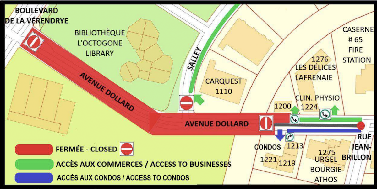 Les entraves et détours en place dans le secteur des travaux.