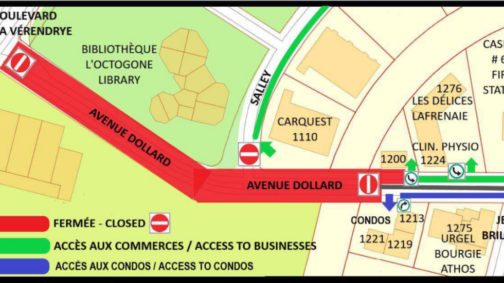 Les entraves et détours en place dans le secteur des travaux.