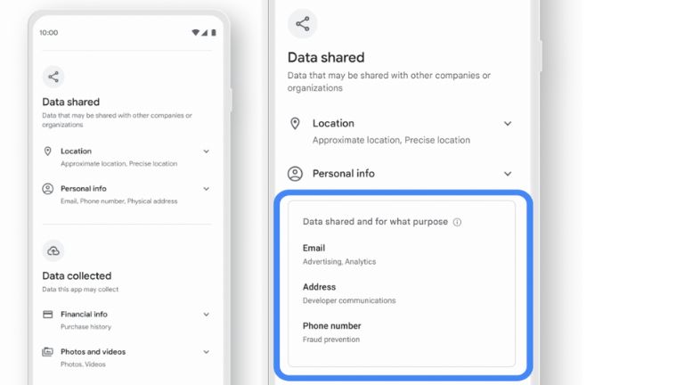 aper&ccedil;u nouvelle fonction s&eacute;curit&eacute; des donn&eacute;es Google Play Store