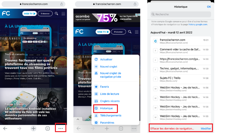 comment supprimer cache Google Chrome iOS iPhone