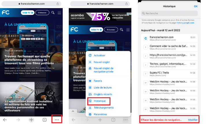 comment supprimer cache Google Chrome iOS iPhone