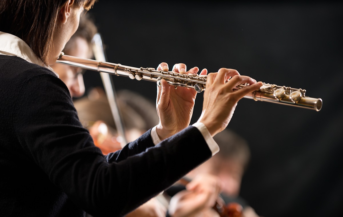 un musicien joue de la flute traversière dans un concert