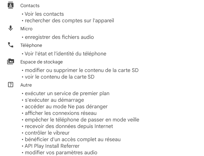 nombreuses autorisations applications enregistrement d'appels Android Google