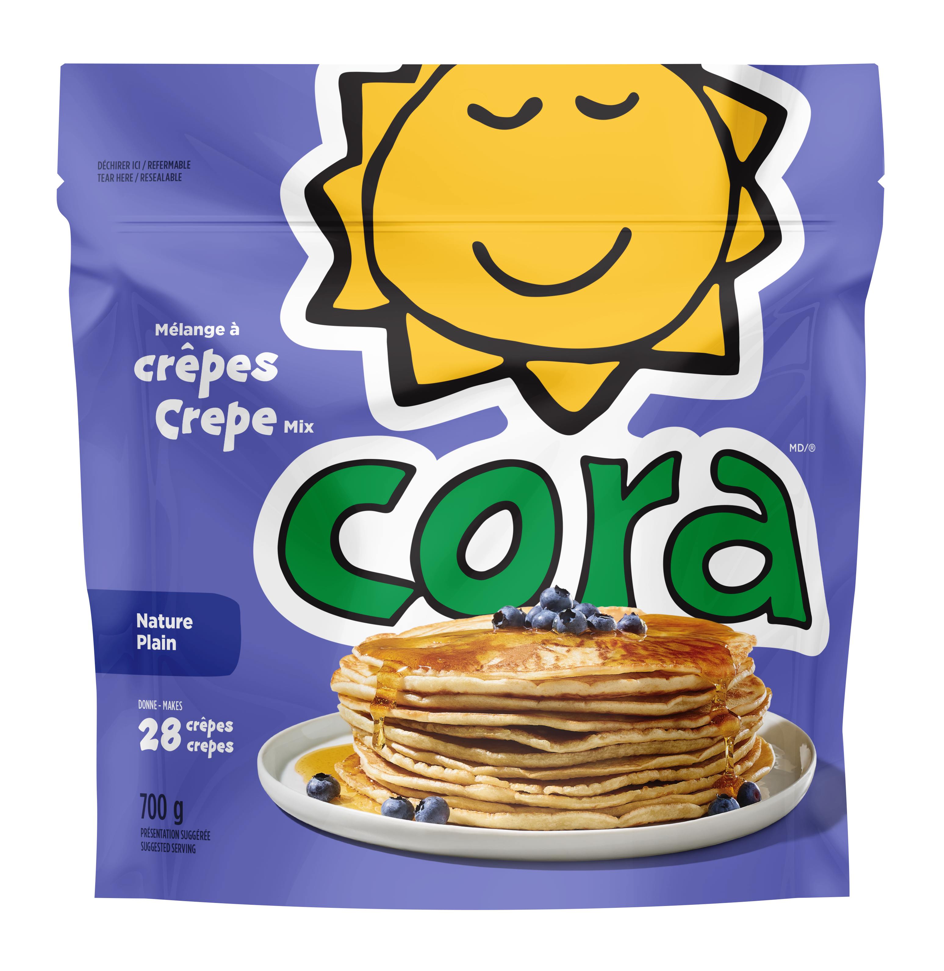 Le paquet de m&eacute;lange &agrave; cr&ecirc;pes nature Cora.