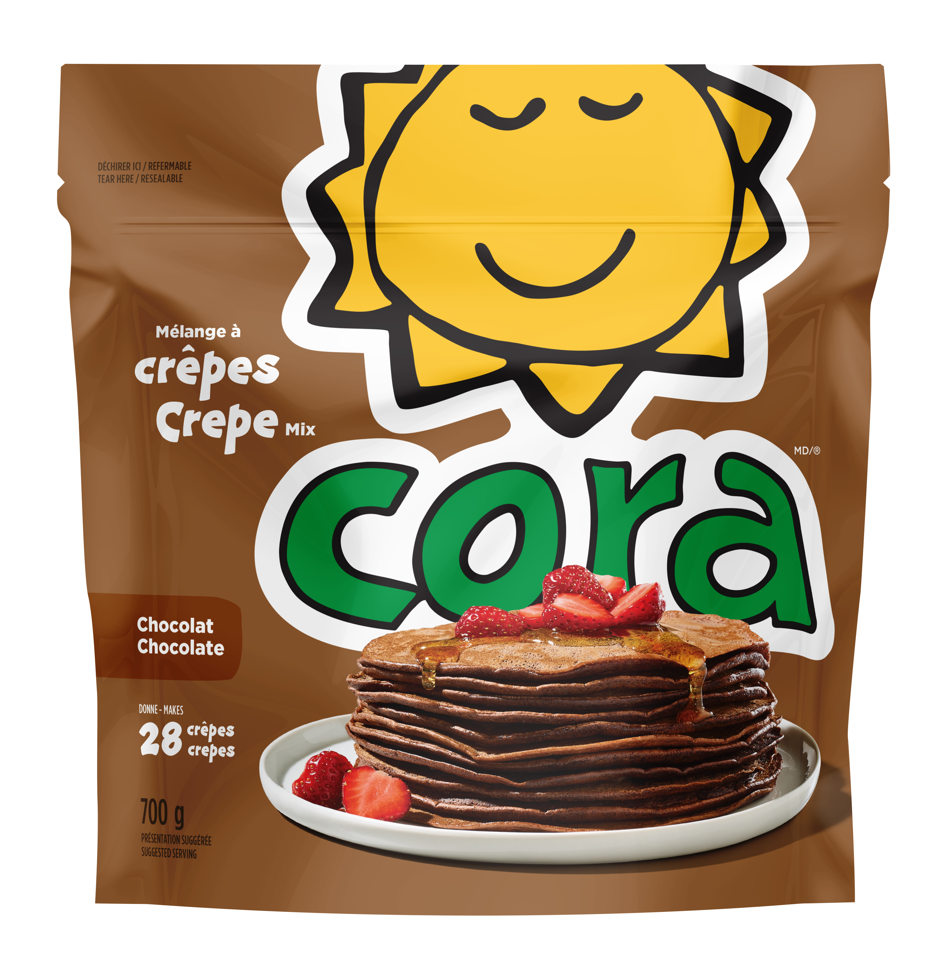 Le paquet de m&eacute;lange &agrave; cr&ecirc;pes nature Cora.