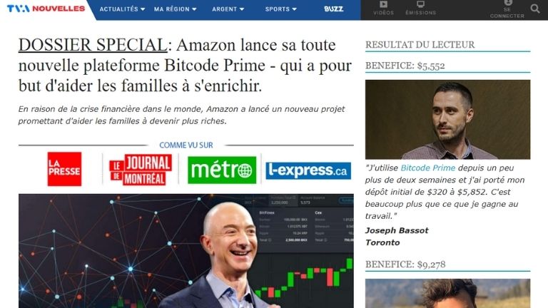 aperçu faux article TVA arnaque crypto Amazon