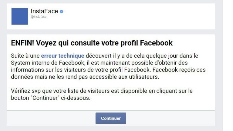aper&ccedil;u ite frauduleux qui consulte profil Facebook