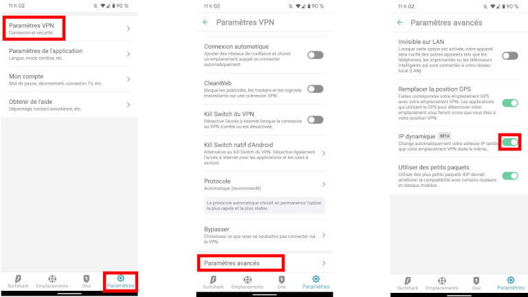 Surfshark VPN IP dynamique téléphone tablette