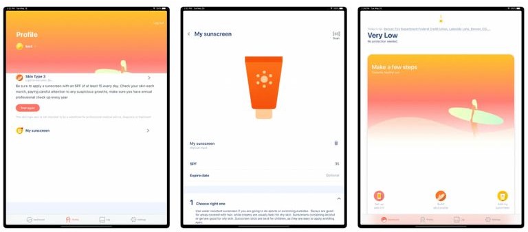 Voici un aperçu de l’interface de l’application UVisio. aperçu interface application Uvisio prévention coups soleil