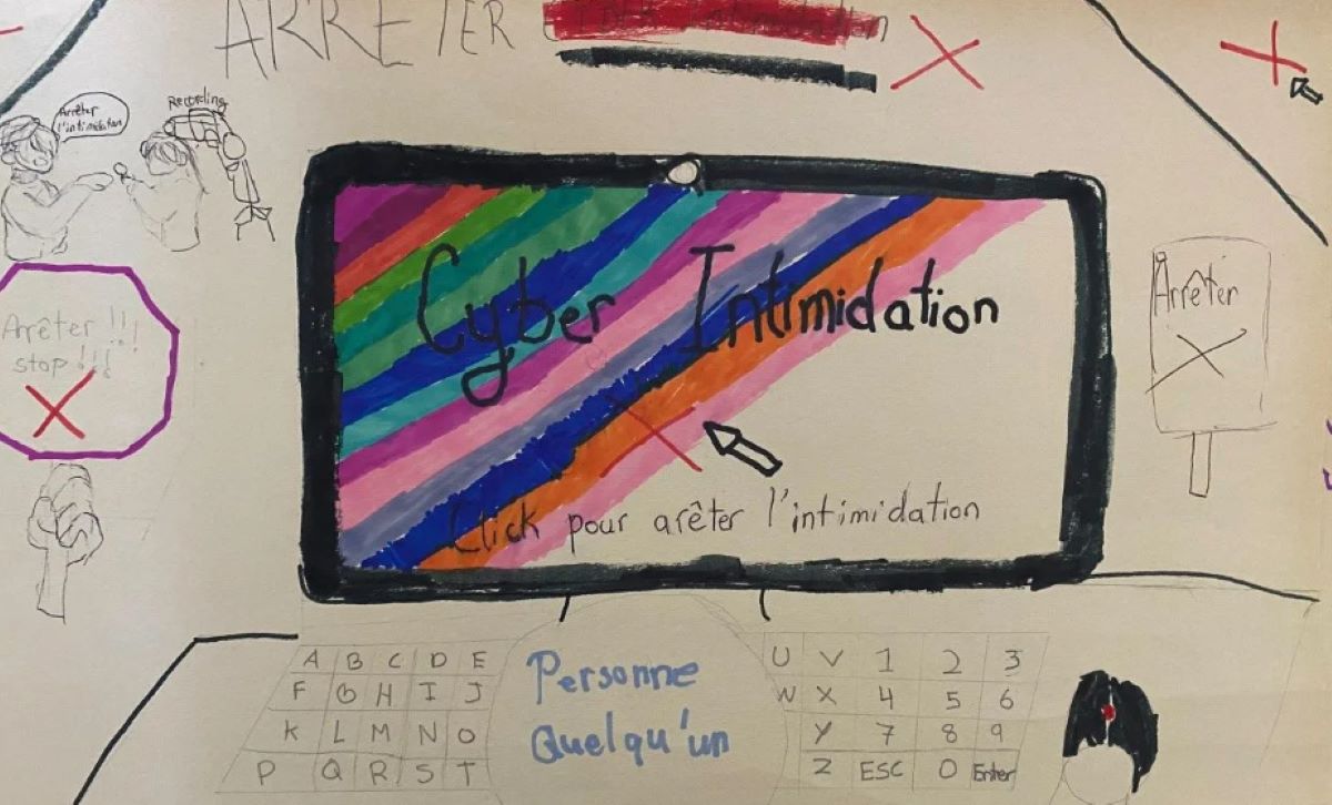 Une affiche de prévention contre la cyberintimidation, créée par des enfants.