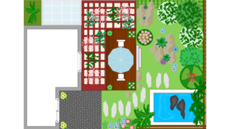 EdrawMax logiciel am&eacute;nagement paysager cours et&eacute;rieur